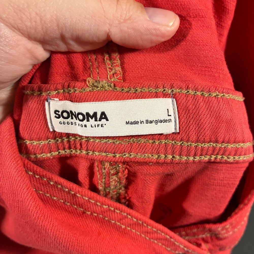 Sonoma women denim Overalls large Red Stretch Cotton Lyocell relaxed boho artsy - Picture 3 of 9